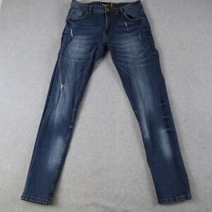 RawX Jeans Mens 32x32 Skinny 5-Pocket Stretch Flex Distressed Denim Dark Blue